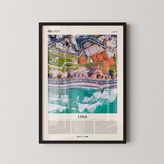 Lima Peru Aerial Coastline Photography Poster Miraflores Surf Waves