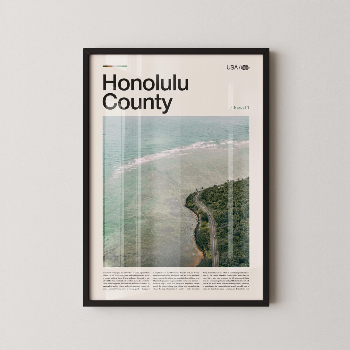 Honolulu County Hawaii Scenic Coastal Highway Aerial Travel Poster