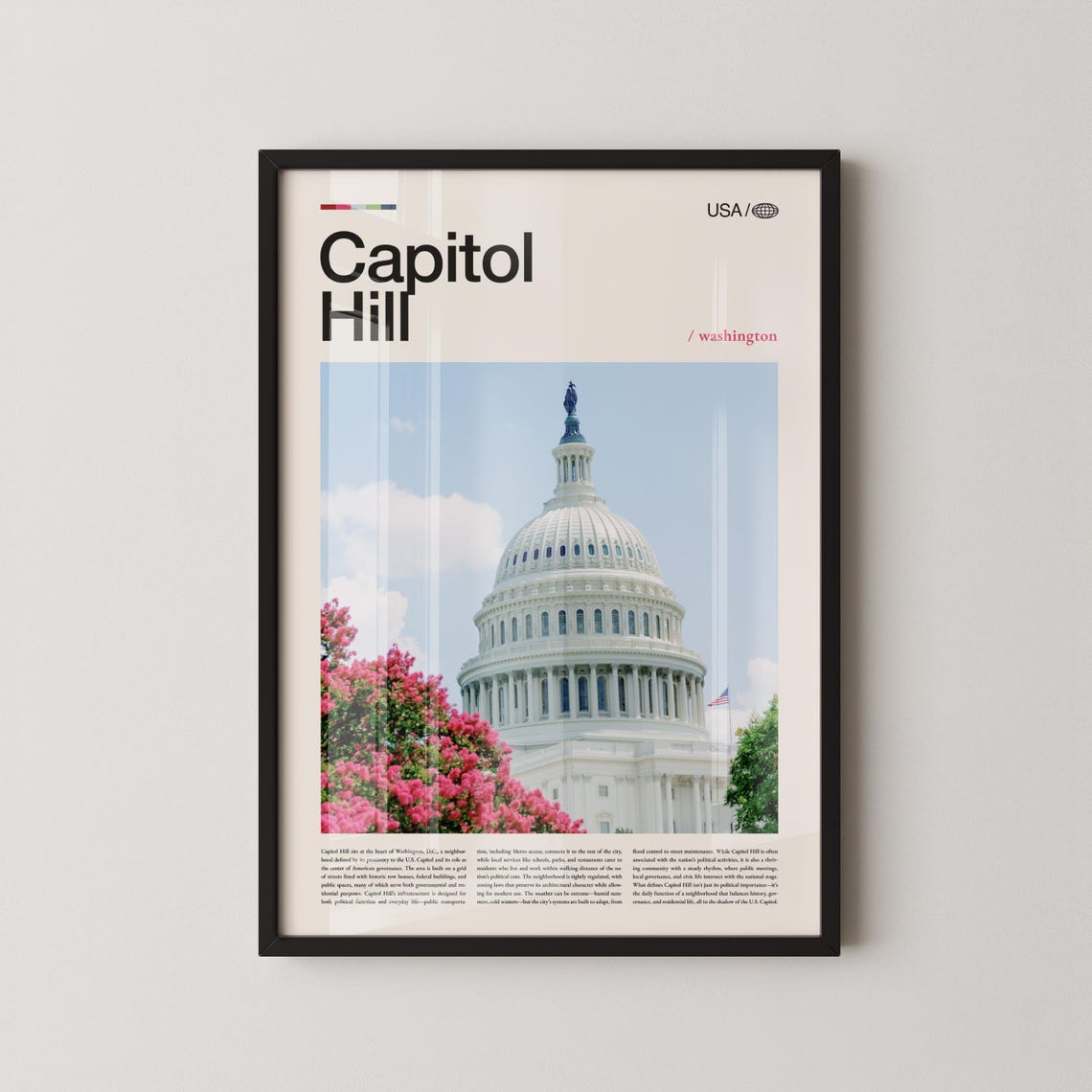 Capitol Hill US Capitol Dome Stacked Type Minimalist Travel Poster