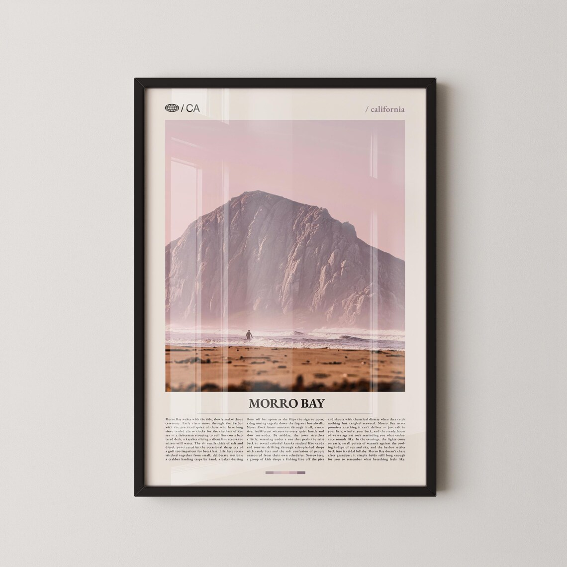 Morro Rock Close Up Editorial Beach California Travel Poster