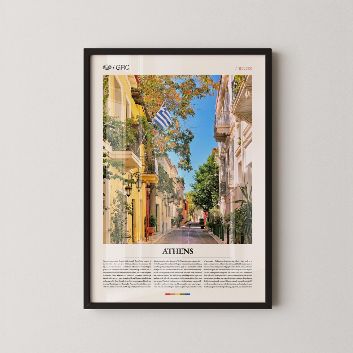 Athens Plaka Old Town Street With Greek Flag Photography Poster