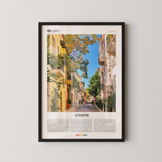 Athens Plaka Old Town Street With Greek Flag Photography Poster