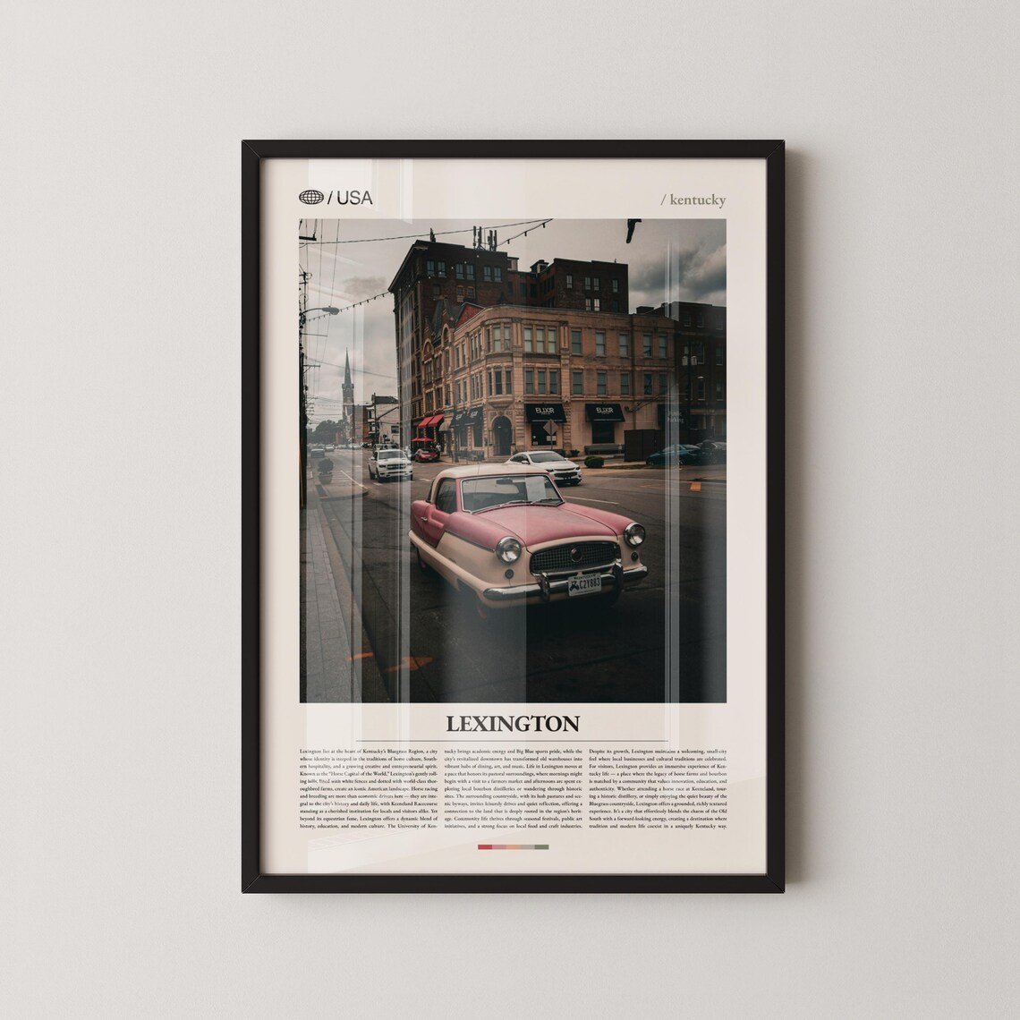 Lexington Kentucky Vintage Car Street Photo Minimalist Travel Poster