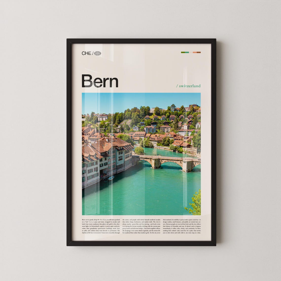 Bern Switzerland Riverside Old Town Panoramic Photo Travel Poster