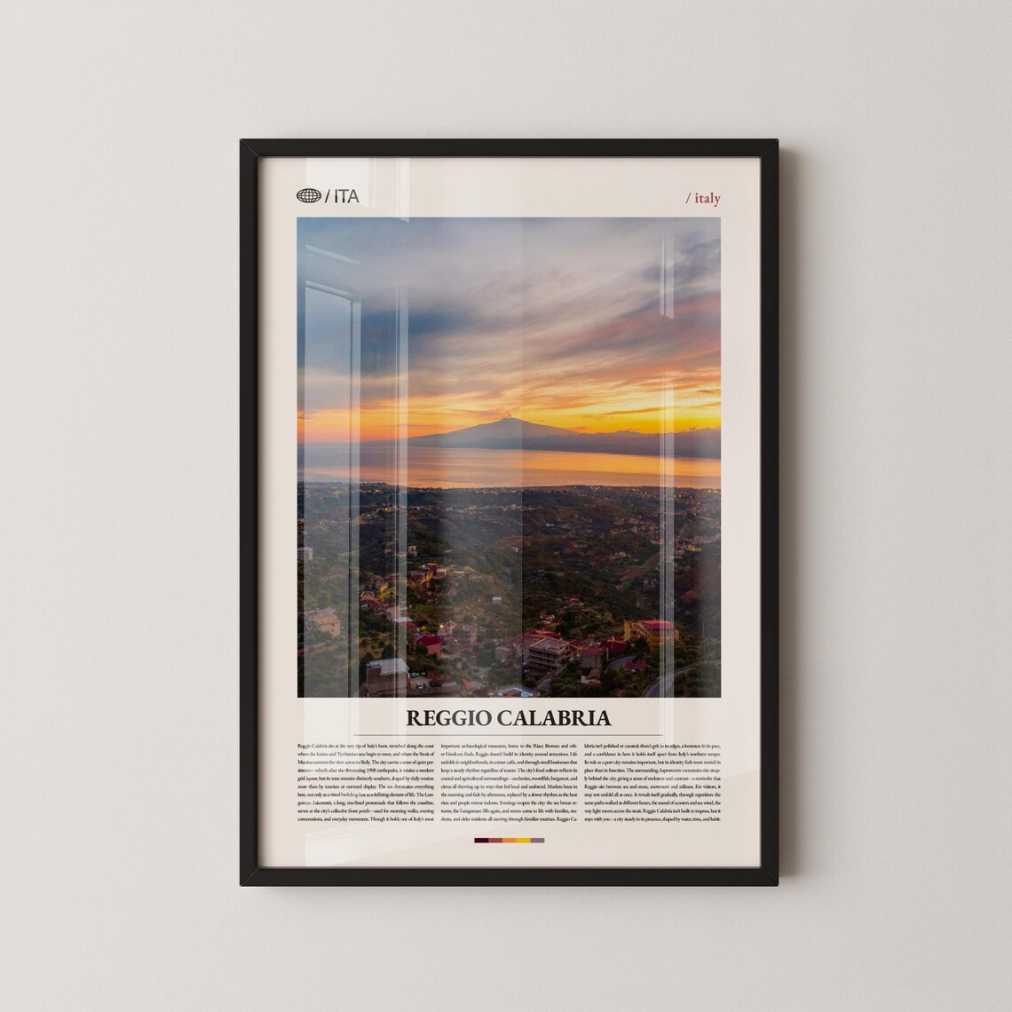 Reggio Calabria Sunset Strait of Messina Italy Travel Poster