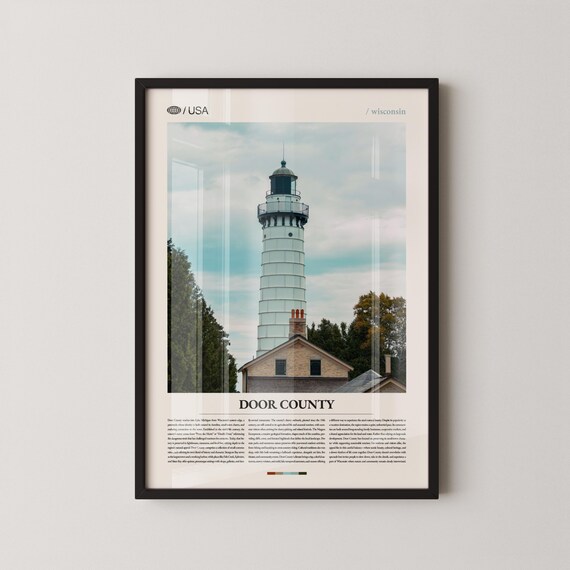 Door County Wisconsin White Lighthouse Lake Photo Travel Poster