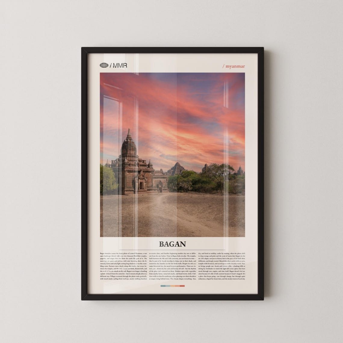 Bagan Myanmar Ancient Temples Sunset Sky Travel Poster Artwork