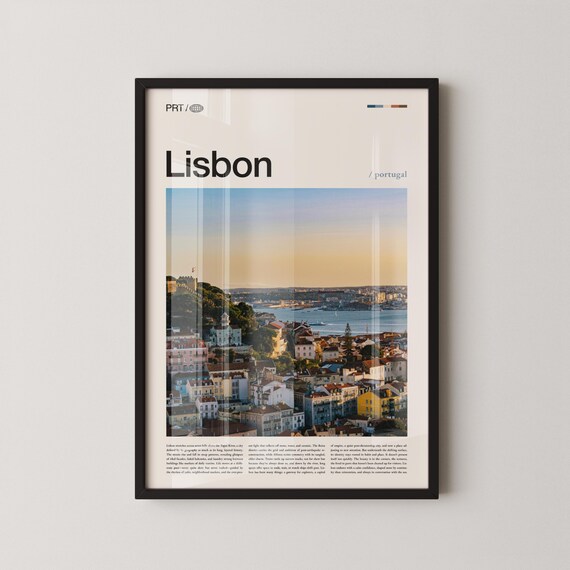Lisbon Portugal Sunset Cityscape Photography Poster With River View