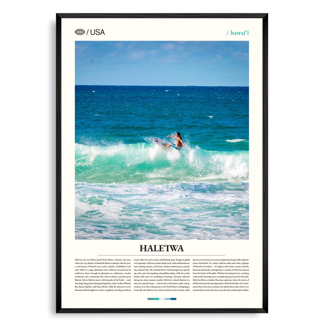 Haleiwa Hawaii Surfer Ocean Wave North Shore Photo Travel Poster