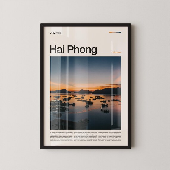 Hai Phong Vietnam Harbor Sunset Fishing Boats Calm Water Photo Art Poster