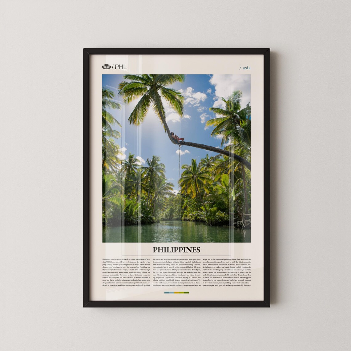 Philippines Tropical Island Travel Poster with Leaning Palm Tree Photo