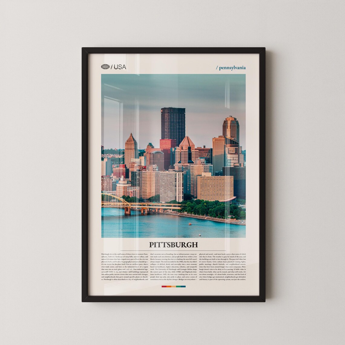 Pittsburgh Pennsylvania Downtown Skyline Golden Hour Travel Poster