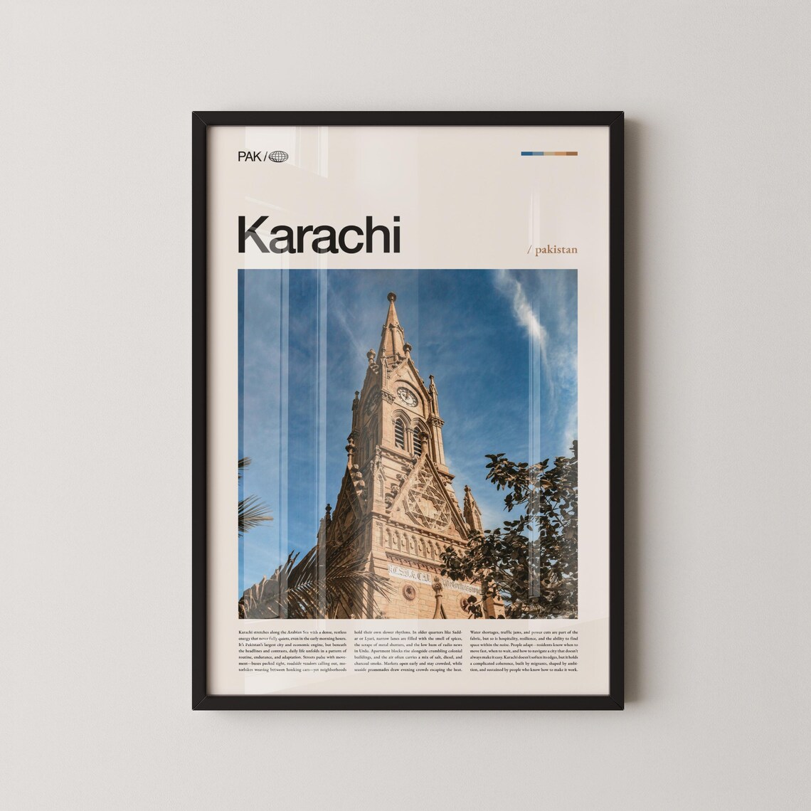 Karachi Pakistan Historic Gothic Clock Tower Landmark Editorial Travel Poster