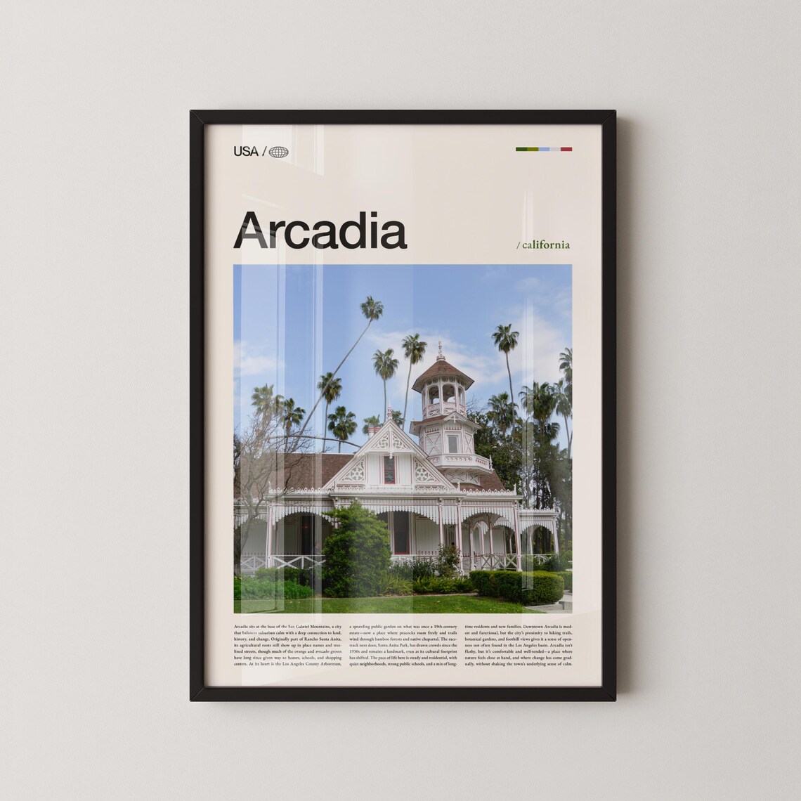 Arcadia California Victorian Mansion Palm Trees Photo Travel Poster