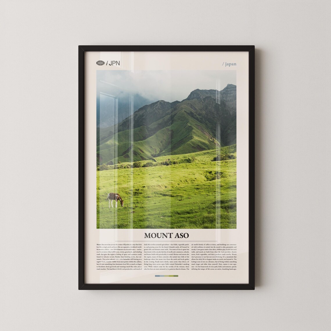 Mount Aso Japan Misty Green Caldera Pasture Horse Travel Poster