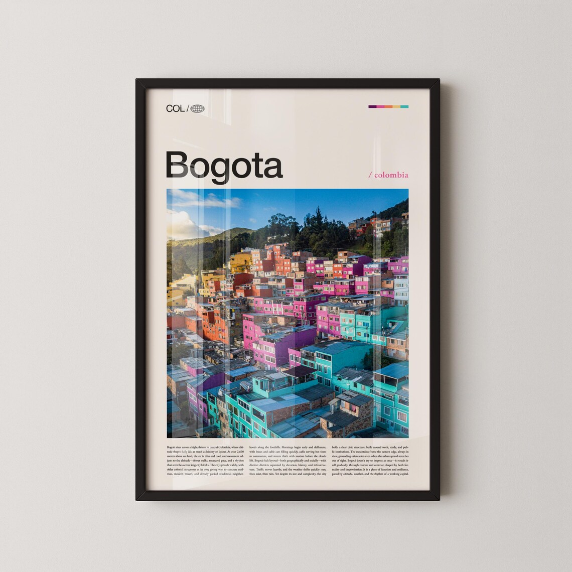 Bogota Hillside Pink Houses Colombia Neighborhood Travel Poster