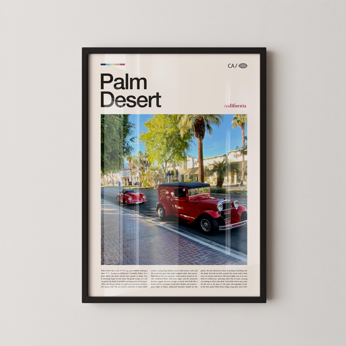 Palm Desert California Classic Red Cars Palm Street Vintage Photo Poster