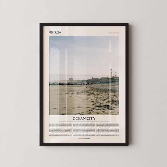 Ocean City New Jersey Boardwalk Shoreline Vintage Travel Poster