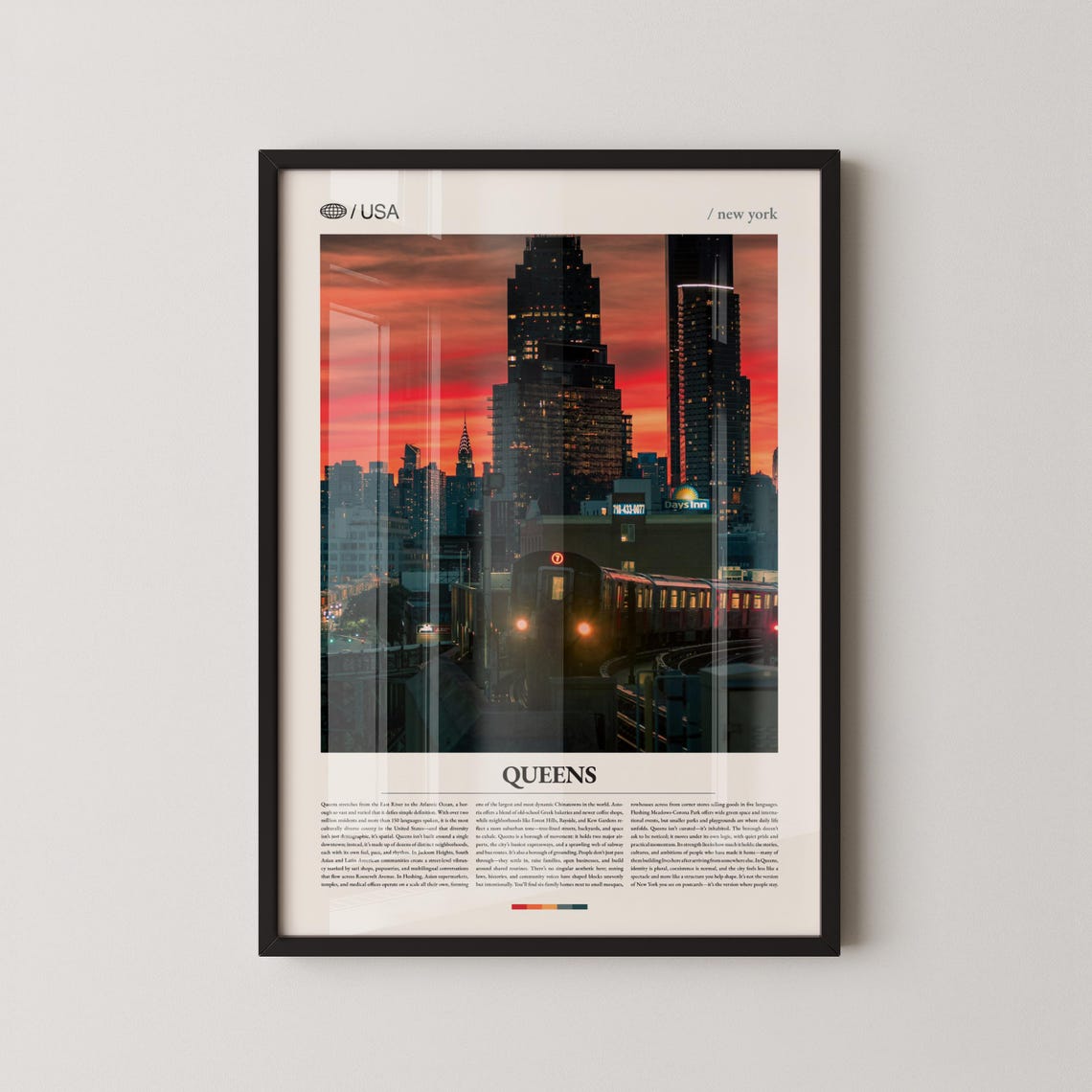 Queens New York Sunset Subway Train Manhattan Skyline Photo Poster