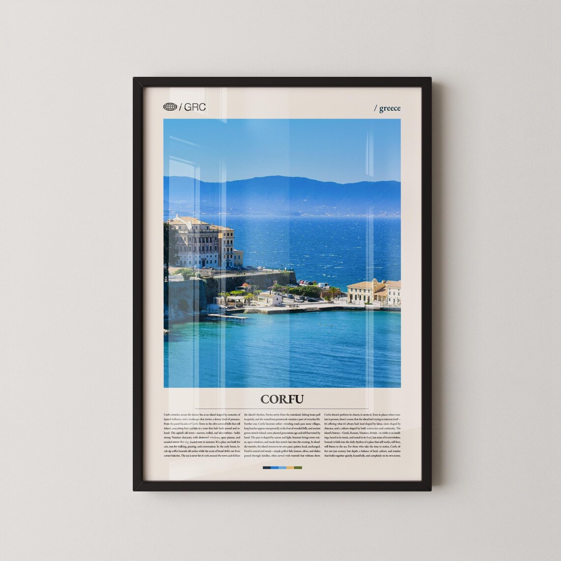 Corfu Greece Blue Ionian Waterfront Buildings Seaside Travel Poster