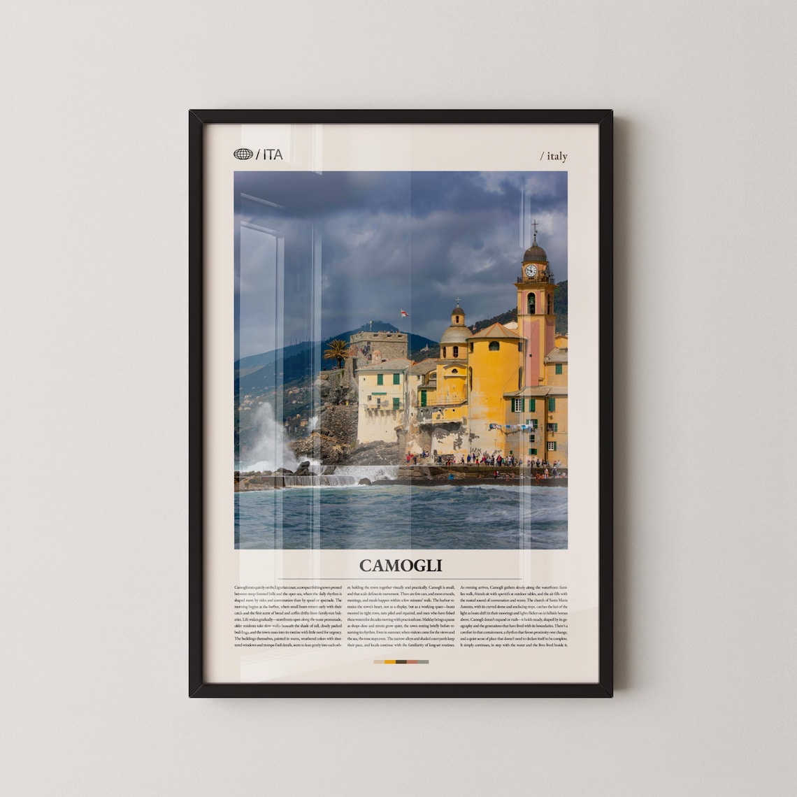 Camogli Italy Seaside Harbor Photo Editorial Travel Art Poster