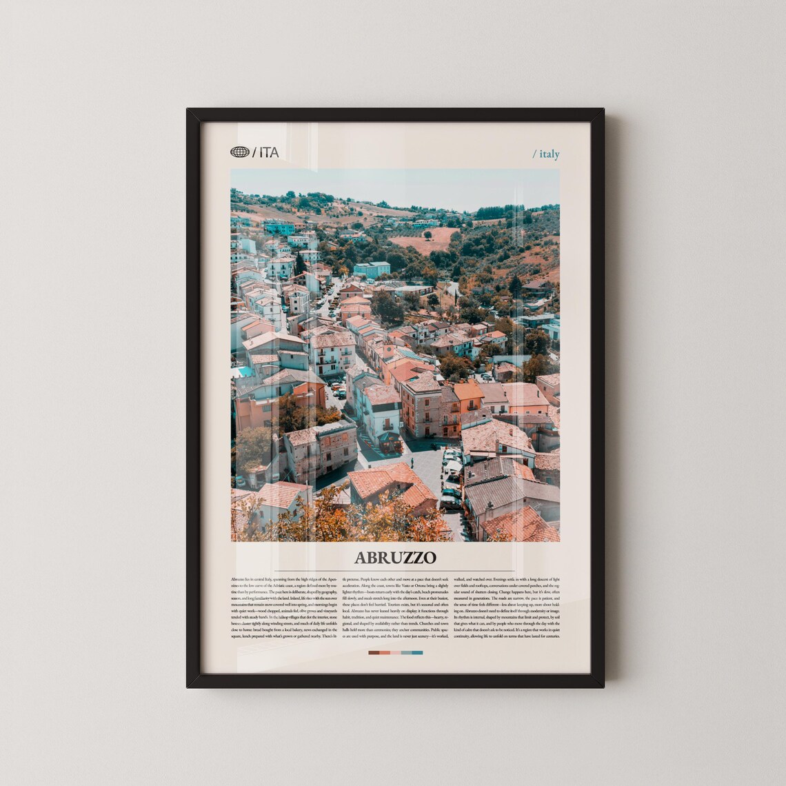 Abruzzo Italy Travel Poster with Aerial Photo of Mountain Village