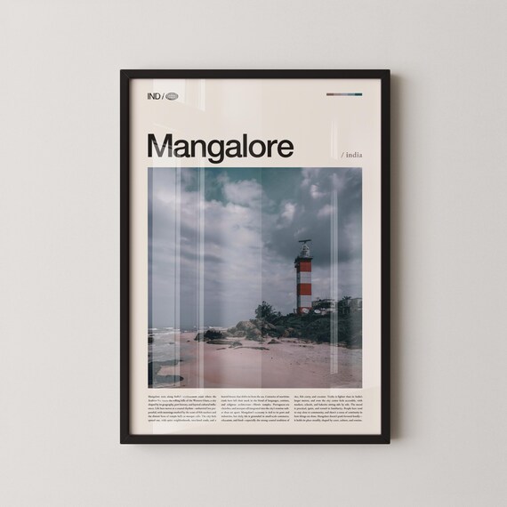Mangalore India Red Striped Lighthouse Rocky Beach Coastal Poster