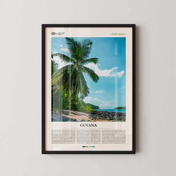Guyana Tropical Palm Beach Coastline Nature Photo Poster Art