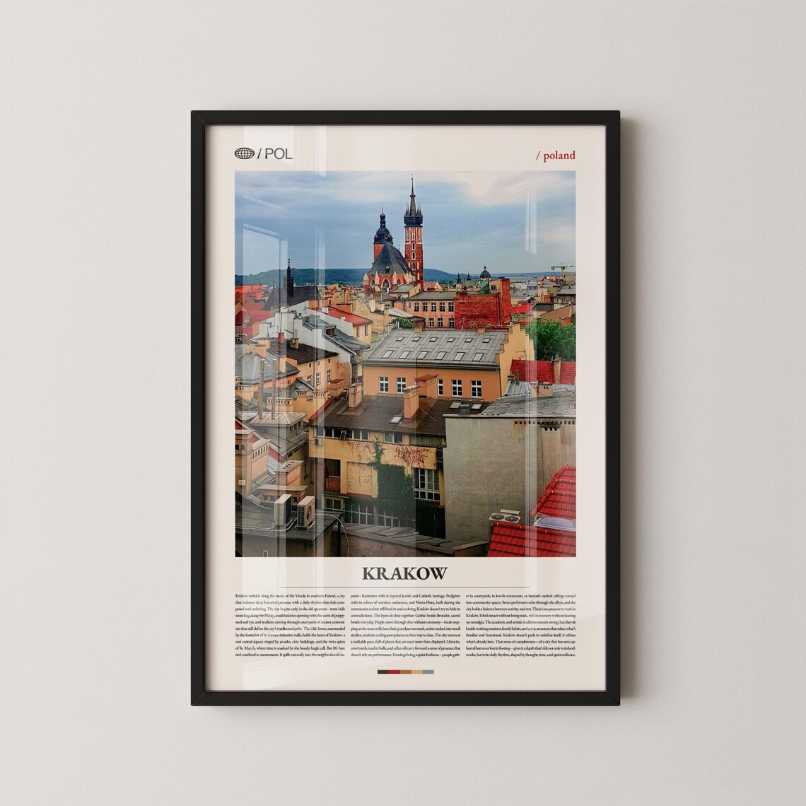 Krakow Poland Old Town Rooftops Red Church Towers Travel Poster