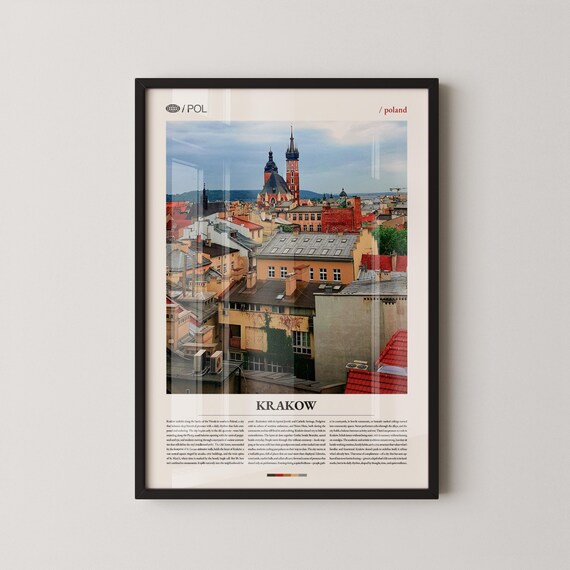 Krakow Poland Old Town Rooftops Red Church Towers Travel Poster