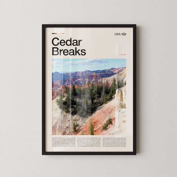 Cedar Breaks Utah Red Rock Canyon Bold Serif Title Travel Poster