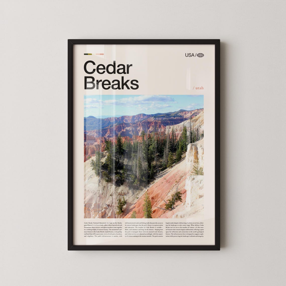 Cedar Breaks Utah Red Rock Canyon Bold Serif Title Travel Poster