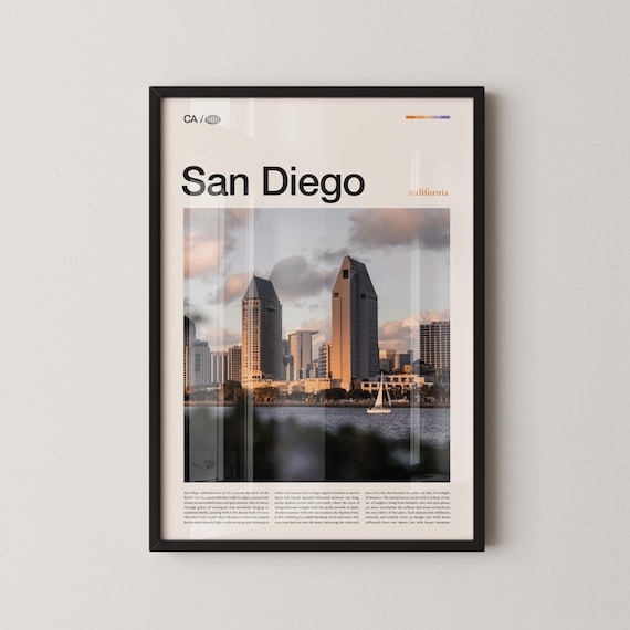 San Diego California Sunset Harbor Skyline Photo Travel Poster