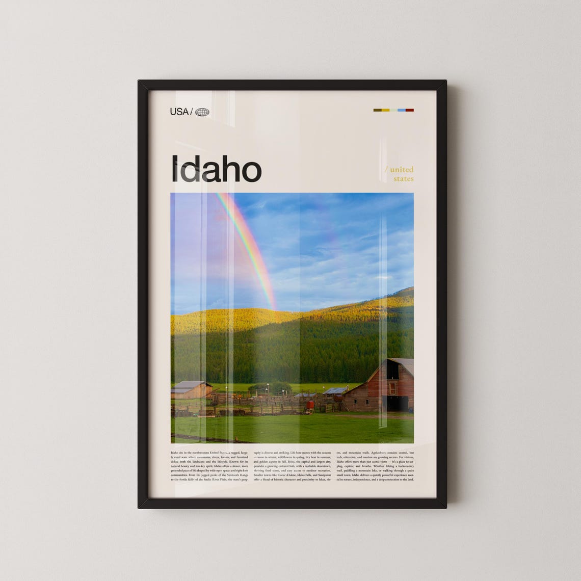 Idaho Rainbow Over Barn Farm Rolling Hills Vintage Travel Poster