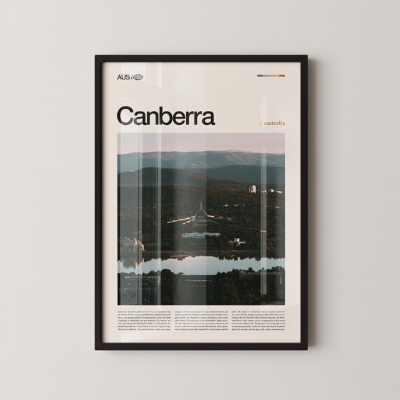 Canberra Australia Capital City Skyline Lake View Travel Poster
