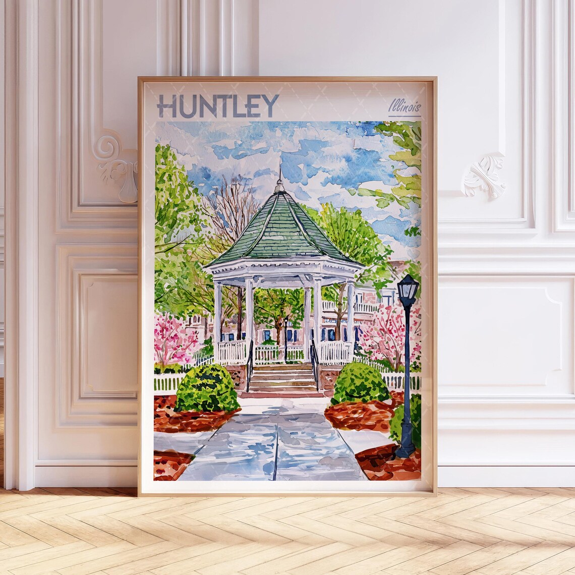 Huntley Illinois Watercolor Travel Poster