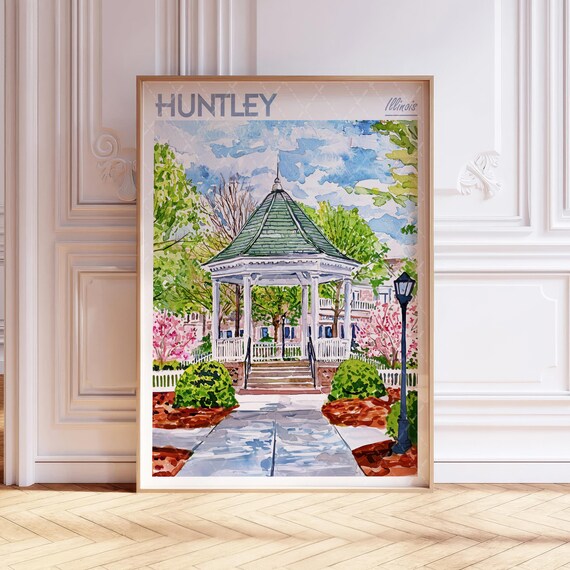 Huntley Illinois Watercolor Travel Poster