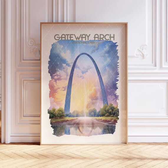 Gateway Arch National Park St Louis Sunset Watercolor Poster
