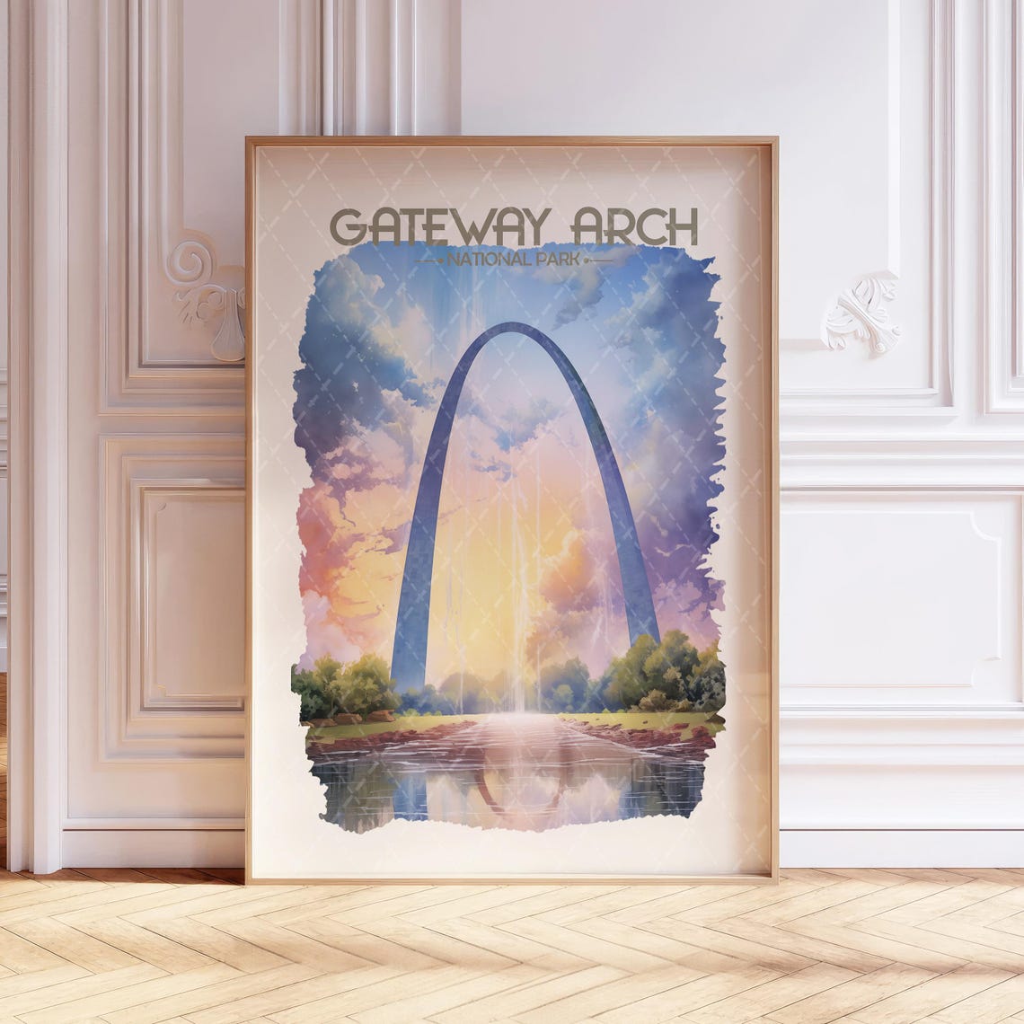 Gateway Arch National Park St Louis Sunset Watercolor Poster