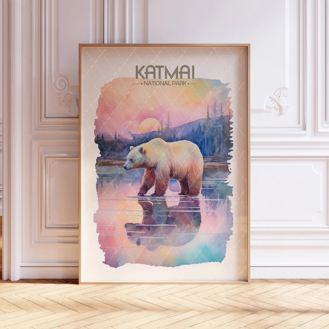 Katmai National Park Watercolor Travel Poster