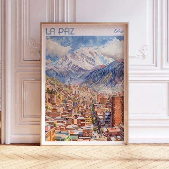 La Paz Bolivia Watercolor Travel Poster World Art South America Wall Coastal Decor Gift For Traveler