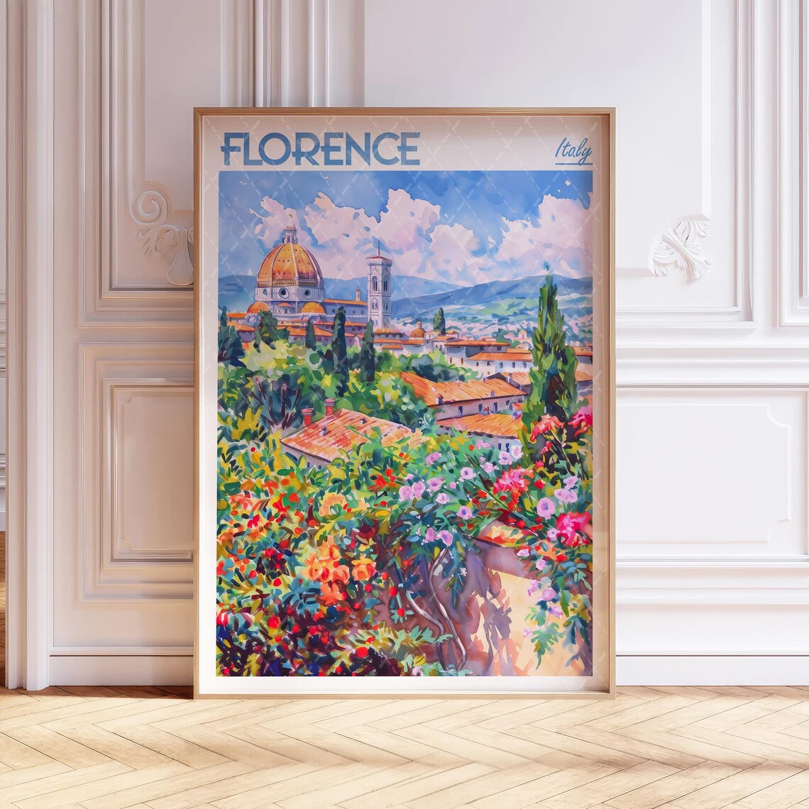 Florence Watercolor Travel Poster, Italy City View