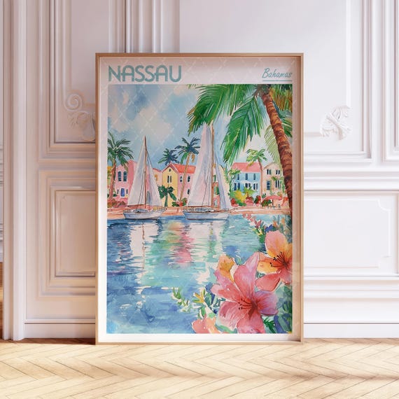 Nassau Bahamas Watercolor Travel Poster
