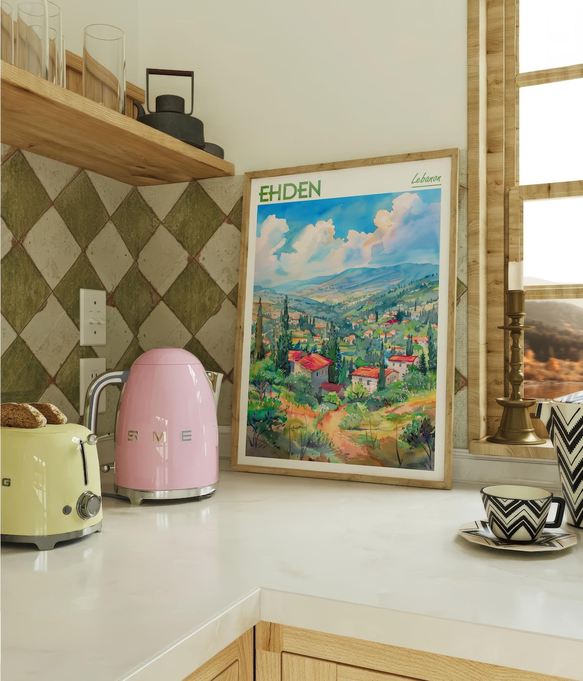 Ehden Lebanon Mountain Village Valley Watercolor Travel Poster