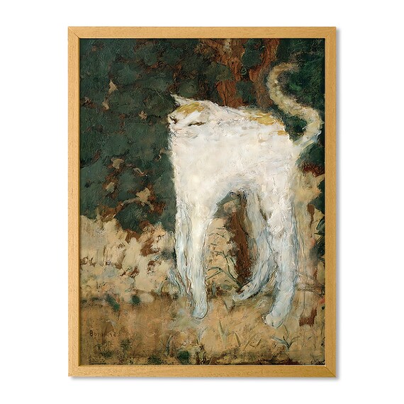 White Dog in Garden Impressionist Oil Painting Vintage Art Poster