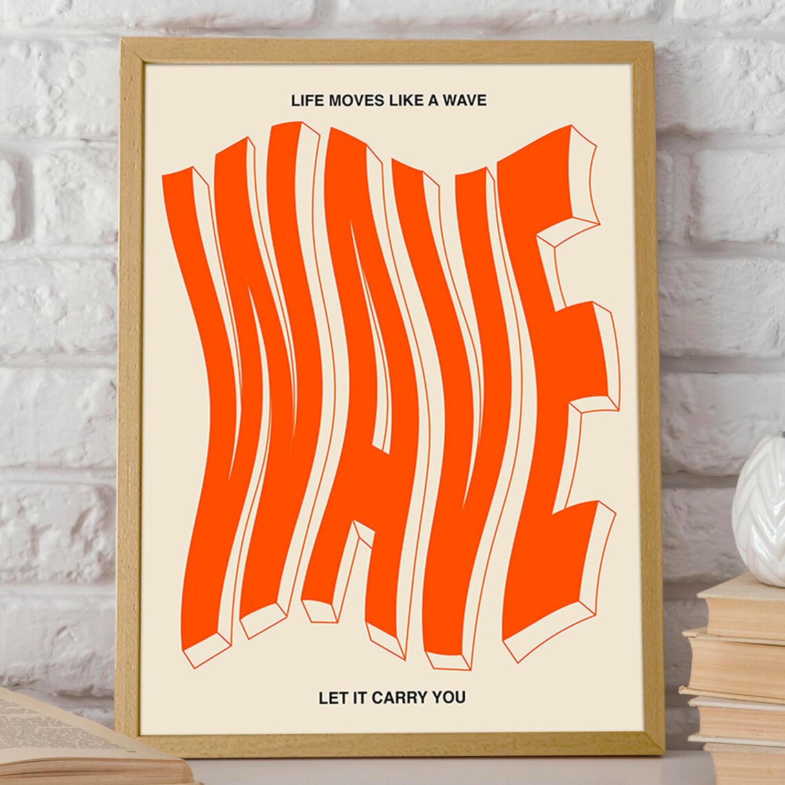 Wave Bold Typography Art Print, Orange Motion Design - Image 2