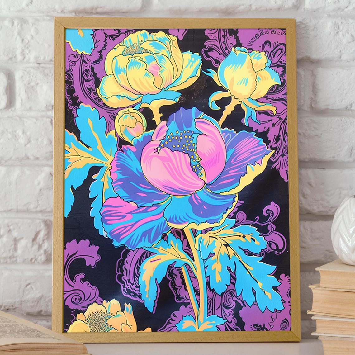 Neon Floral Art Poster Bold Botanical Flower Illustration Wall Decor Modern Floral Statement Wall Art Poster Or Print - Image 2