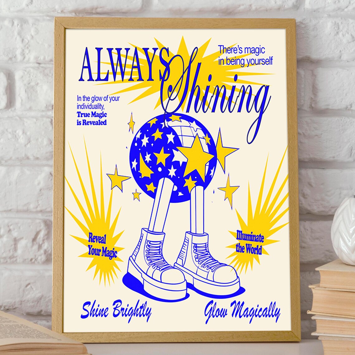 Always Shining Retro Disco Ball Starry Motivational Quote Art Poster - Image 2
