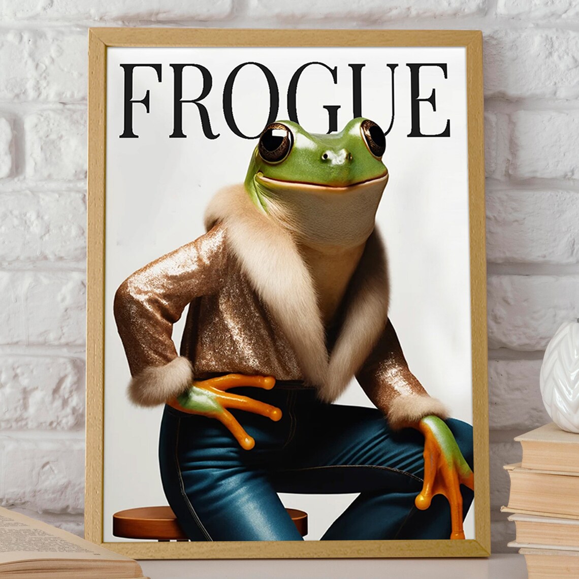 Fashion Frog in Golden Blazer Poster, Frogue Magazine - Image 2