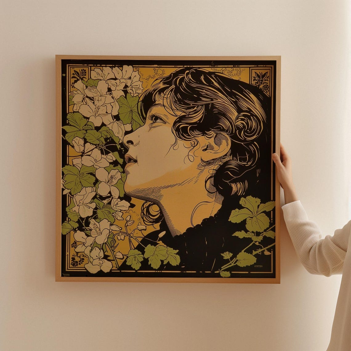 Art Nouveau Female Portrait Poster Classic Floral Design French Art Print Feminine Art Reproduction Gift For Art Lovers